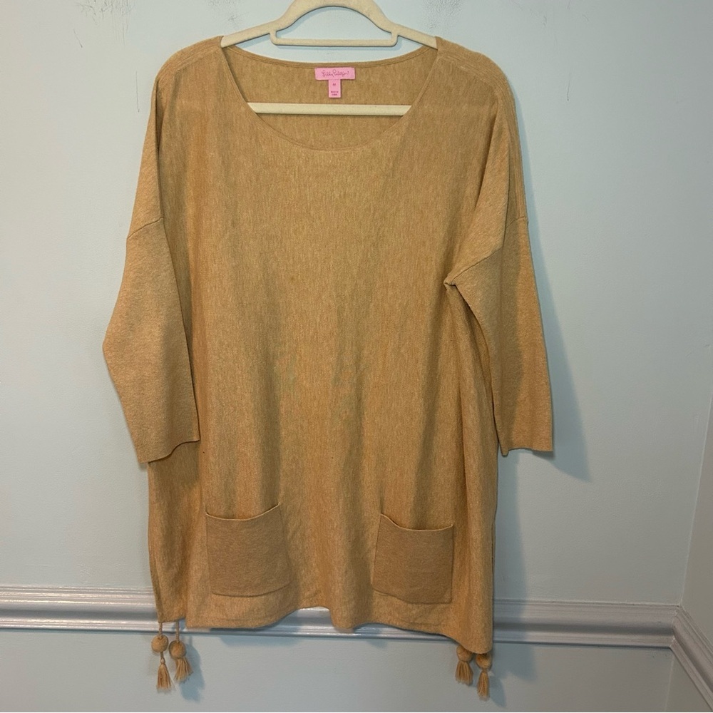 Lilly Pulitzer Brown Elba Scoop Neck 3/4 Sleeve Tunic Blouse Size Medium
